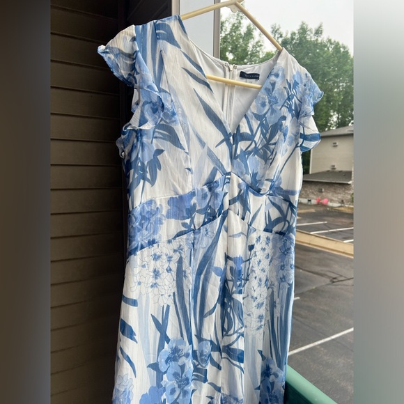 🆕 Tommy Hilfiger Blue Floral Asymmetrical Ruffle Midi Dress – Size 12 - Picture 10 of 15
